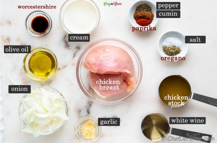 Ingredients for caramelized Onion Cream Sauce with Chicken