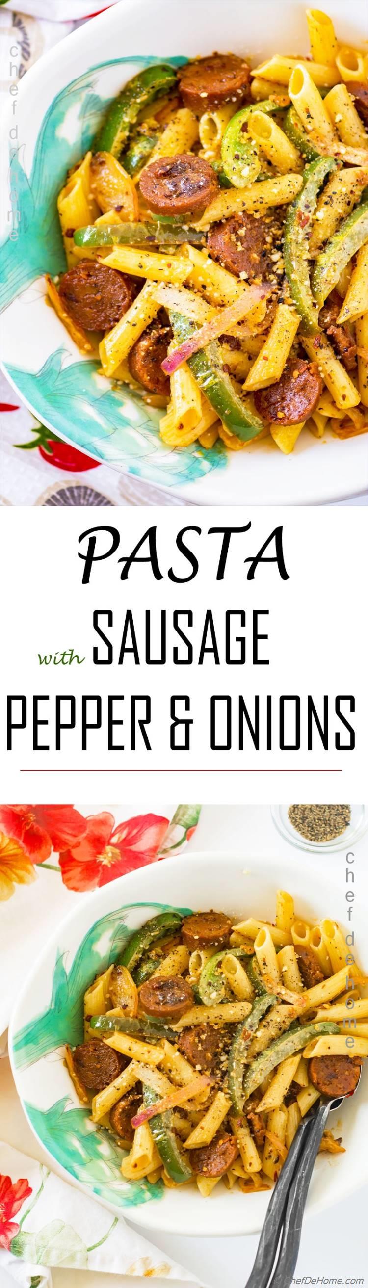 Serve an easy pasta dinner with curizo sausage peppers and onions