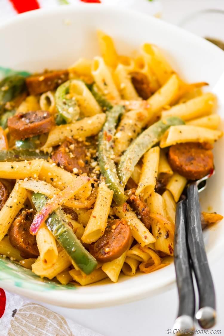 Sausage Peppers and Pasta with chipotle cream sauce | chefdehome.com