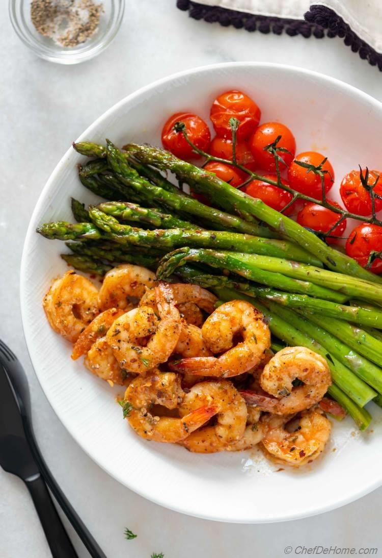 Roasted Asparagus and Shrimp with Cherry Tomatoes