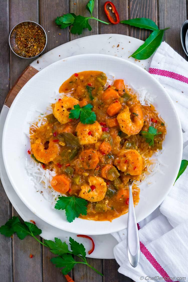 Bowl of Shrimp Etouffee Shrimp stew served over rice