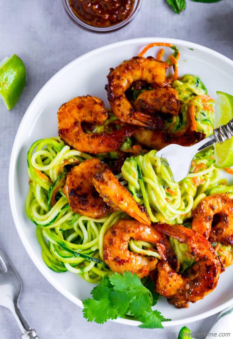 For full of low carb Zucchini Noodles with Shrimp