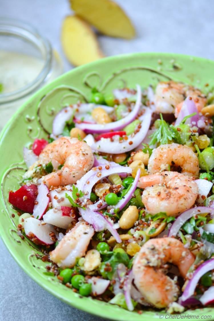 Roasted Shrimp and Quinoa Salad with Ginger-Hemp Dressing