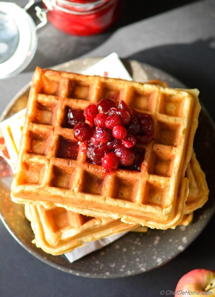 Whole Wheat Sour Cream Waffles with Cranberries Syrup