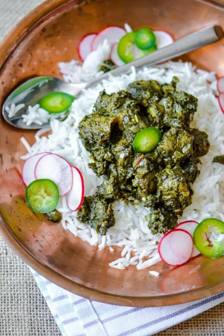 Soya Chunks cooked with curried spinach a vegan gluten free curry for vegetarian dinner | chefdehome.com