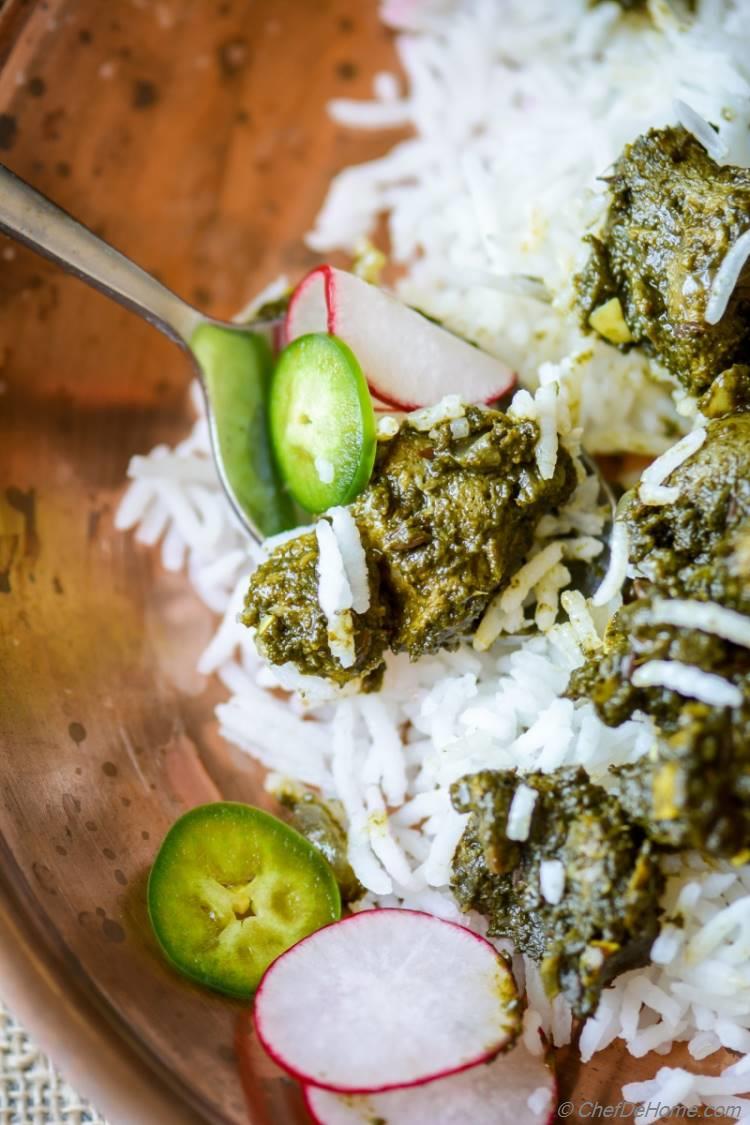 indian Nutri Palak Sabji prepared right with delicious nutrela Soya Chunks cooked Indian spices | chefdehome.com