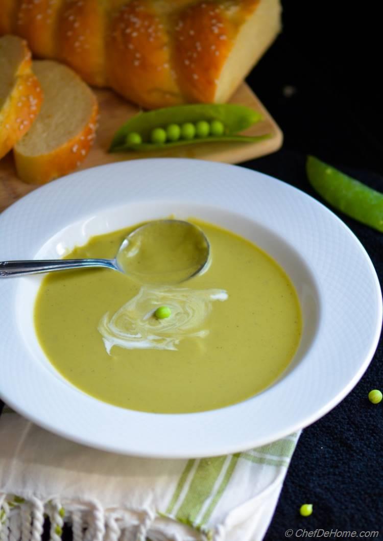 This creamy and vegan Spring Green Peas Soup is a bowl of comfort