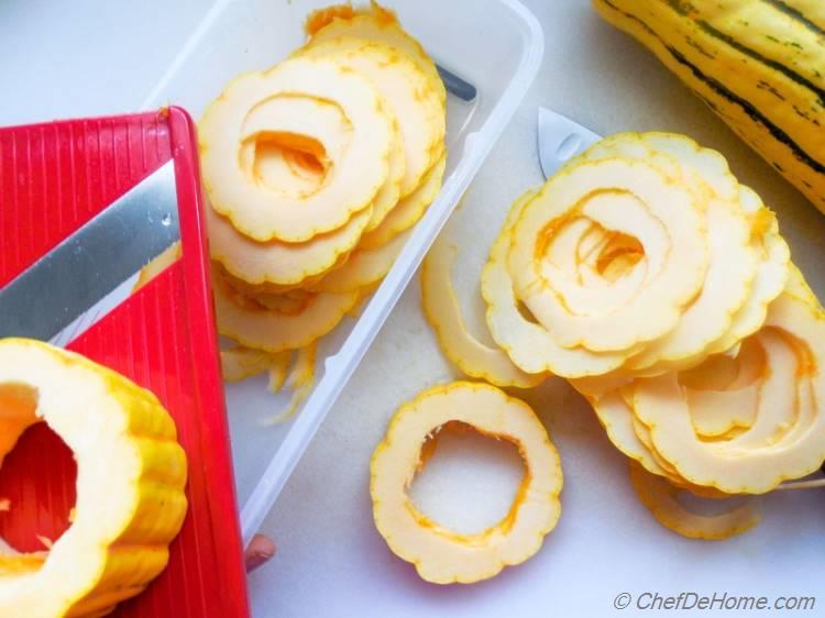 Delicata Squash Sliced on Mandeline!