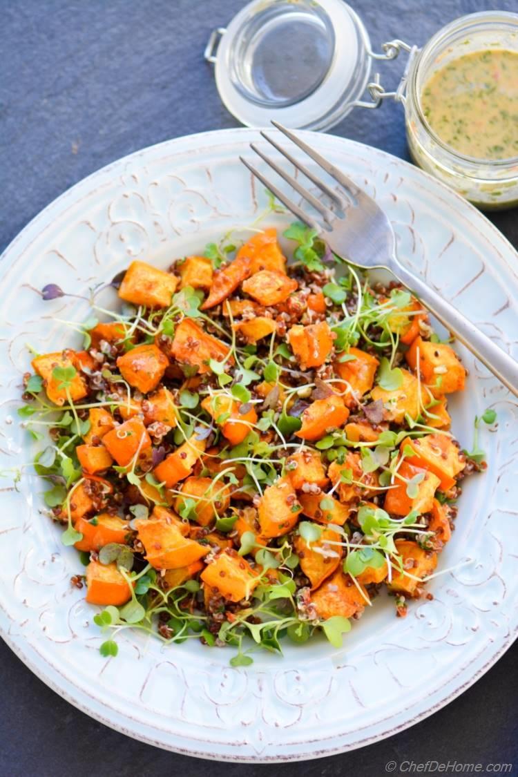 Vegan and Gluten Free Roasted Acorn Squash and Micro greens Salad