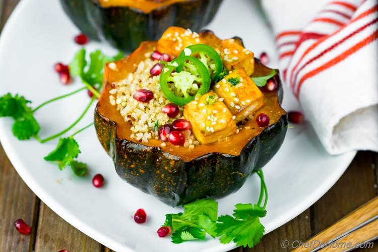 Spicy Baked Acorn Squash with Quinoa Stuffing