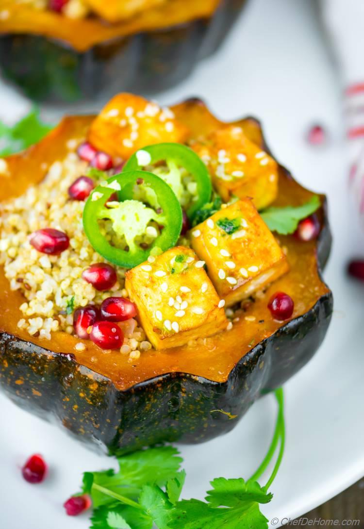 Delicious baked Acorn Squash with Honey and Sriracha