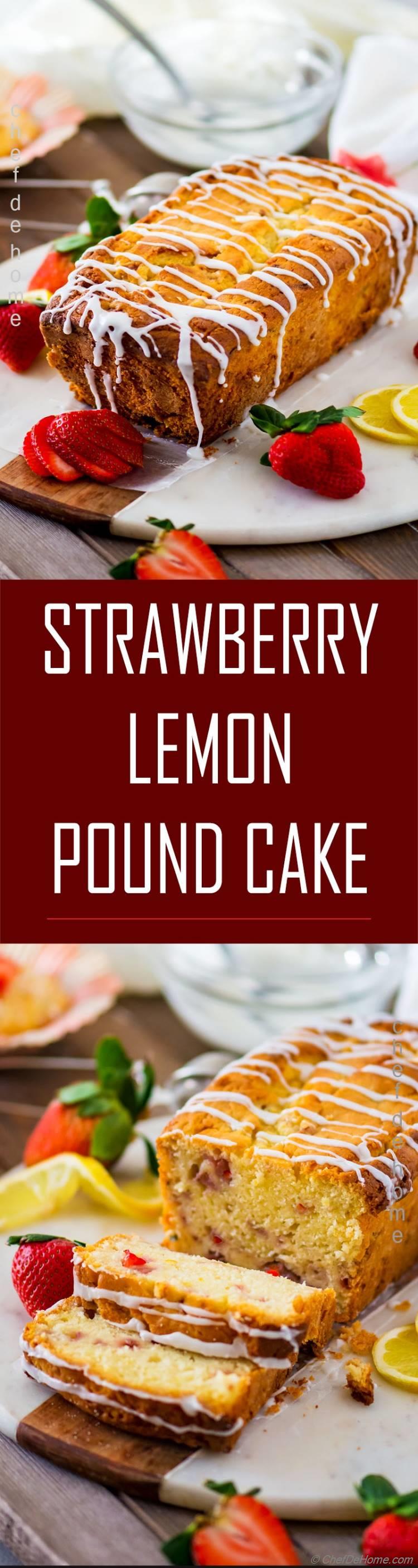 Fresh Strawberry and Lemon Pound Cake to serve for dessert or for a tea time snack | chefdehome.com