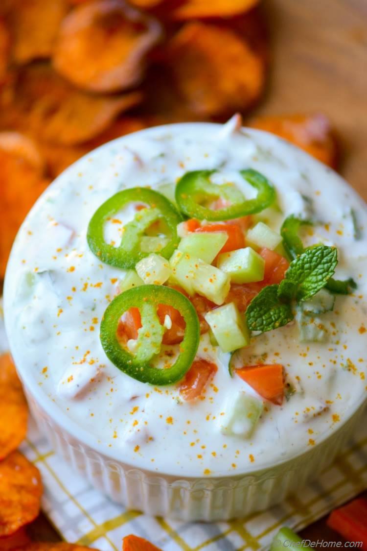 Thick and Creamy Greek Yogurt Raita Dip Healthy Twisted Game Day Snack