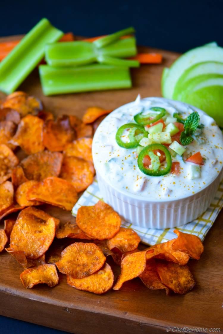 Curry Chips and Yogurt Dip for healthy Super Bowl Game