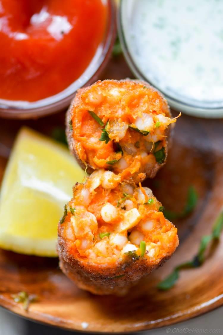 Inside Peak into Crisp and Moist Sweet Potato and Tapioca Croquettes