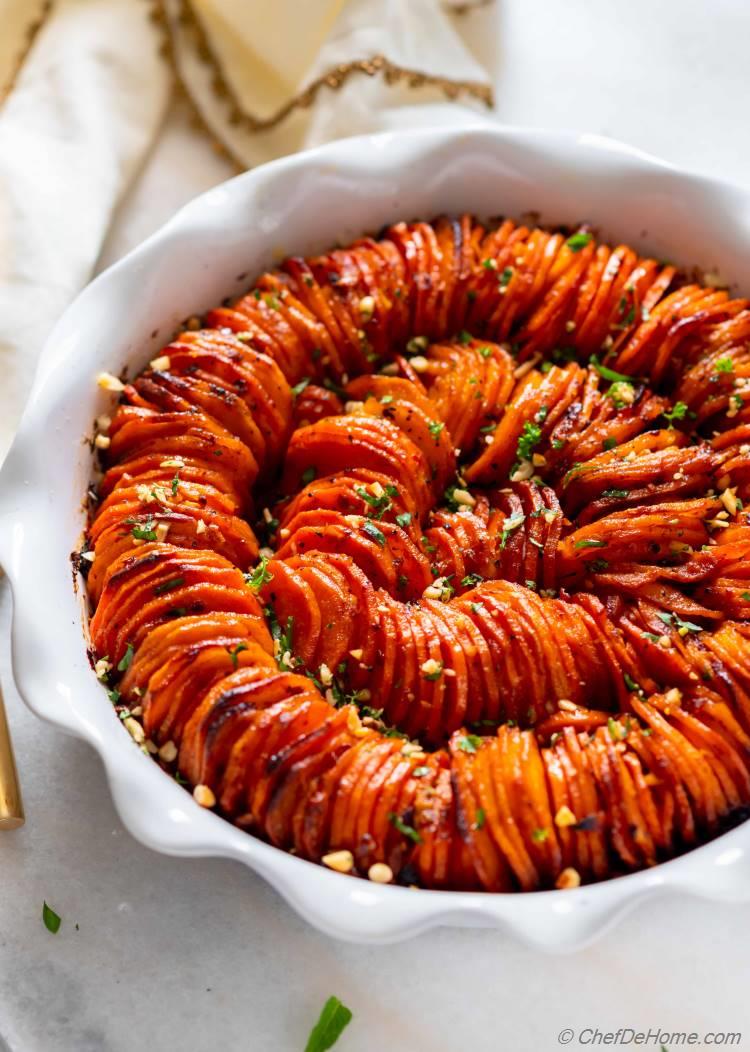 Hasselback Sweet Potatoes in Casserole