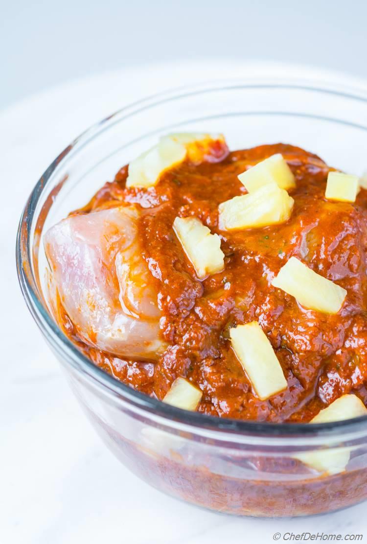 Chicken marinating in Al Pastor Marinade with Pineapple