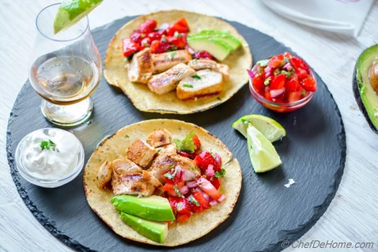 Grilled Chicken Tacos with chicken marinated tequila lime marinade | chefdehome.com