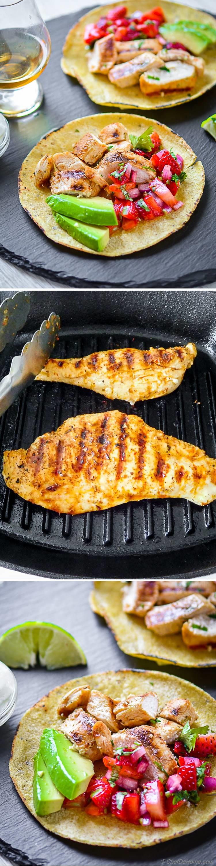 Grilled Chicken Tacos with chicken marinated tequila lime marinade | chefdehome.com