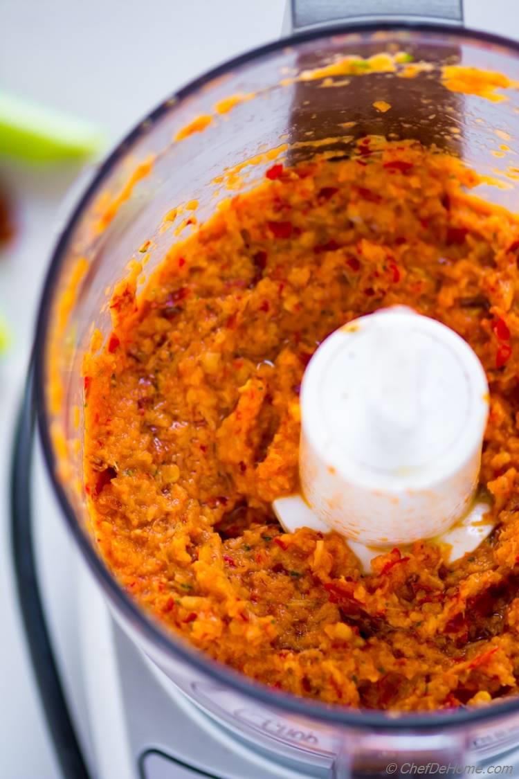 Making Red Curry Paste in Food Processor