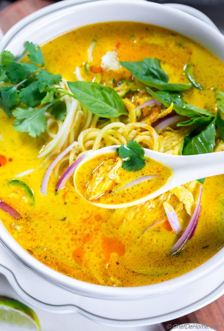 Yellow Coconut Curry Soup with Zucchini Noodles