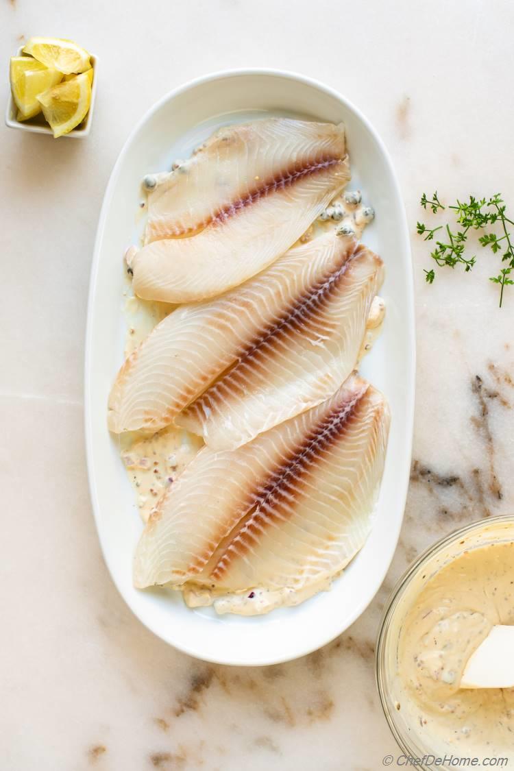 Tilapia Fillets Ready to Bake in Oven