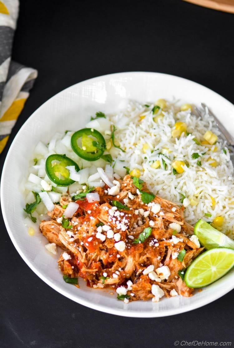 Slow Cooker Mexican Tinga Chicken and Rice Bowl