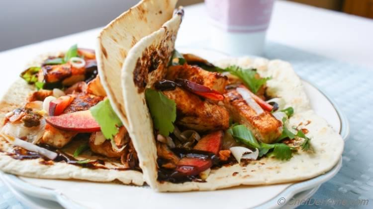 Crunchy Garlic Tofu Wraps with Peach and Kimchi Slaw Recipe ...