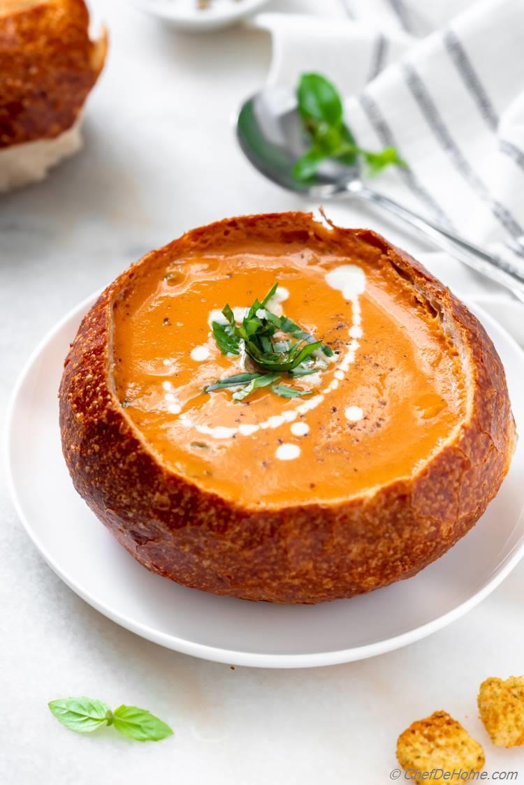 Creamy Tomato Soup in Bread Bowl