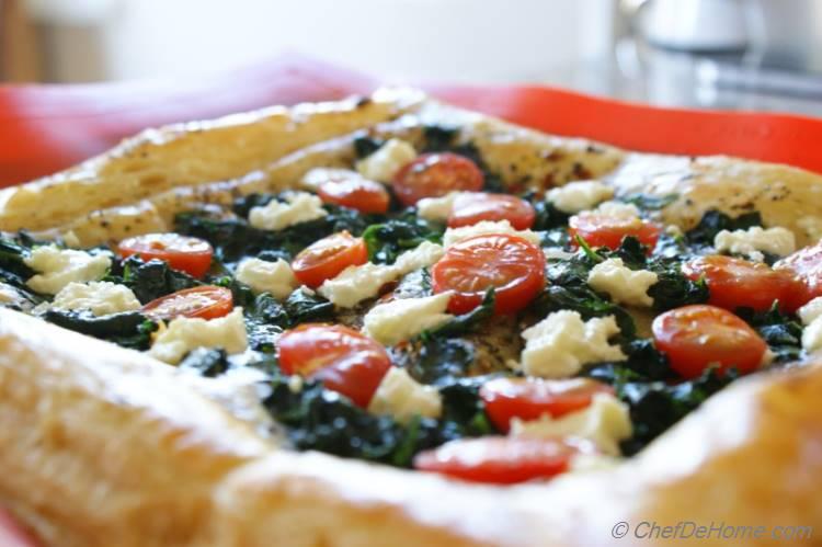 Cherry Tomato, Goat Cheese and Spinach Puff Pastry Tarts