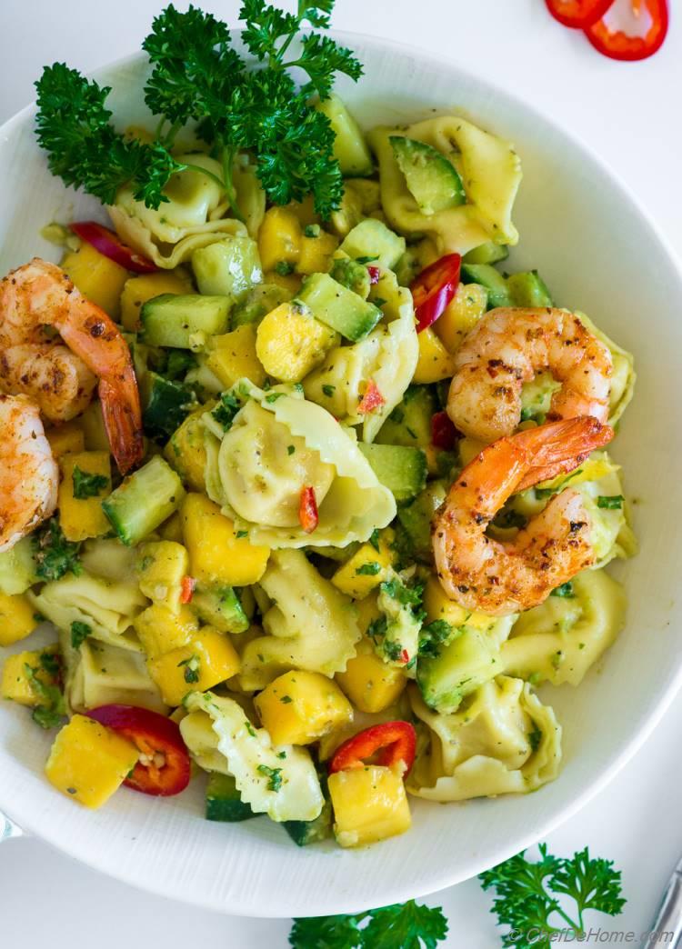 Sweet mango zesty dressing with healthy Tortellini Salad