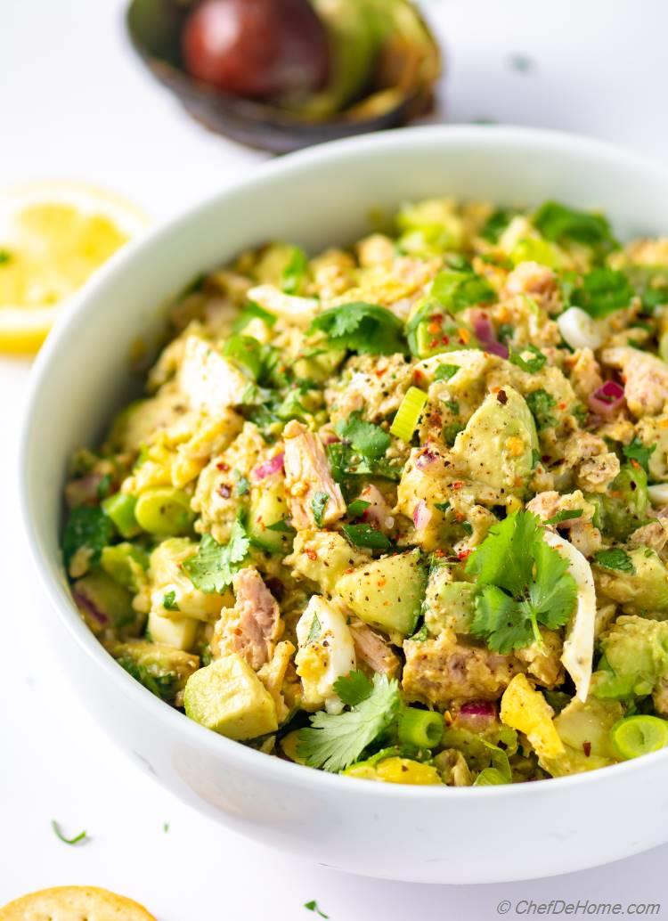 Avocado and Tuna Salad with Cucumber and Eggs