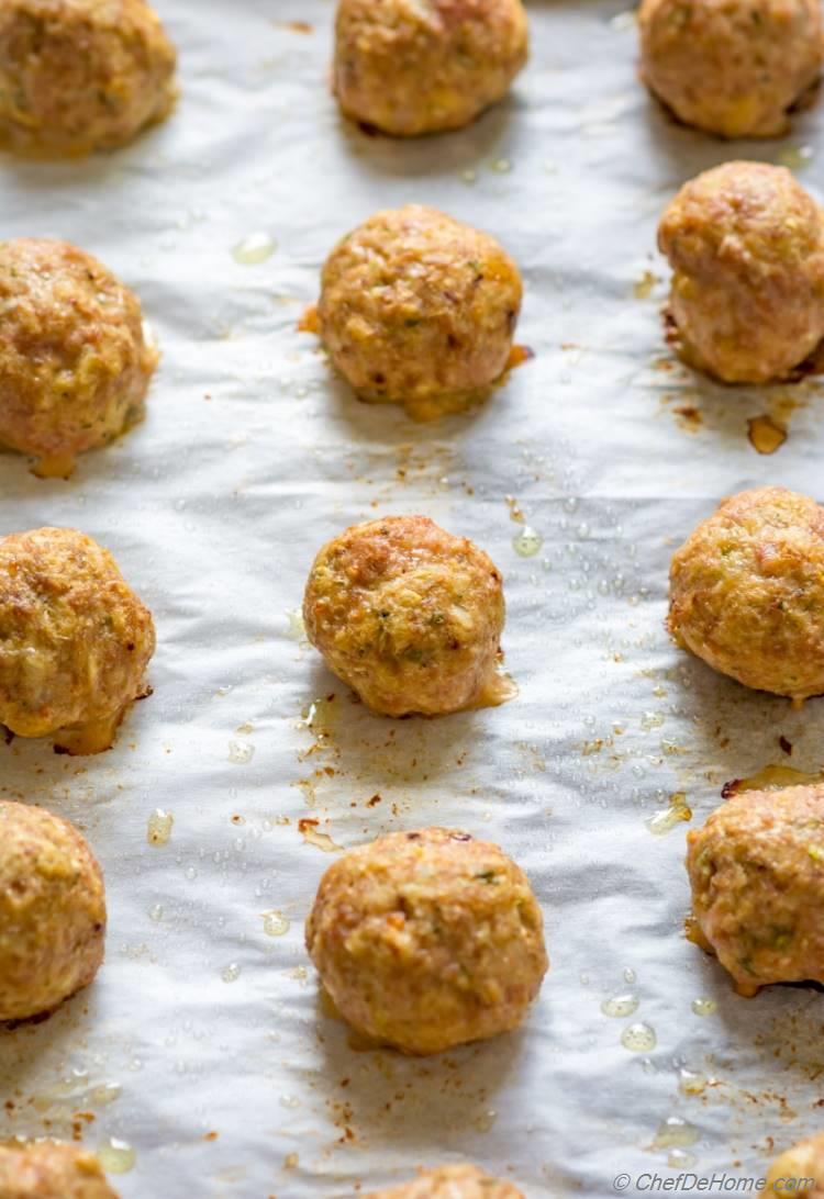 Baked Ground Turkey Meatballs just out of the oven | chefdehome.com