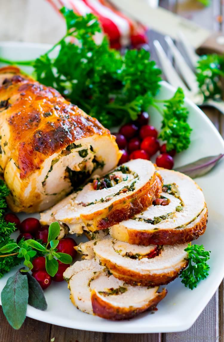 Moist Turkey Breast with Kale Stuffing