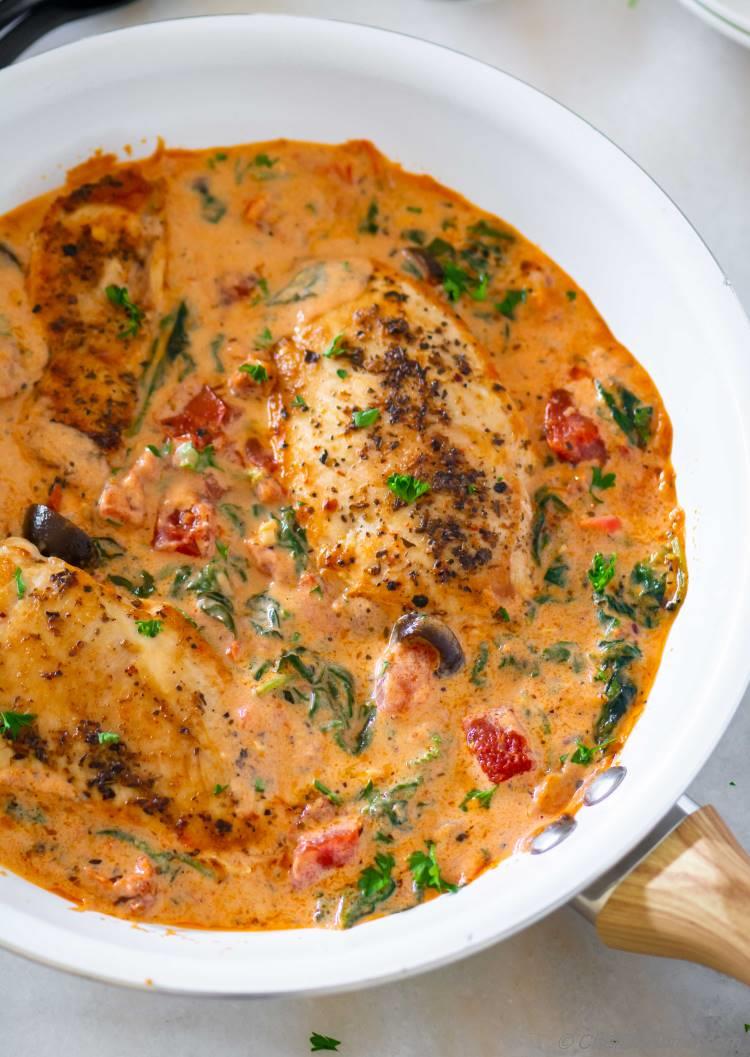Keto Chicken Breast Cooked Tuscan Style with Cream Sauce