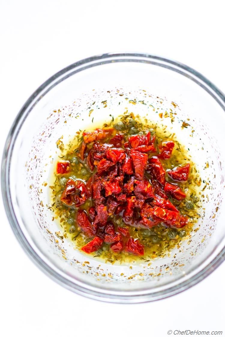 Bean Salad Dressing of tomato Capers and Red Wine Vinegar