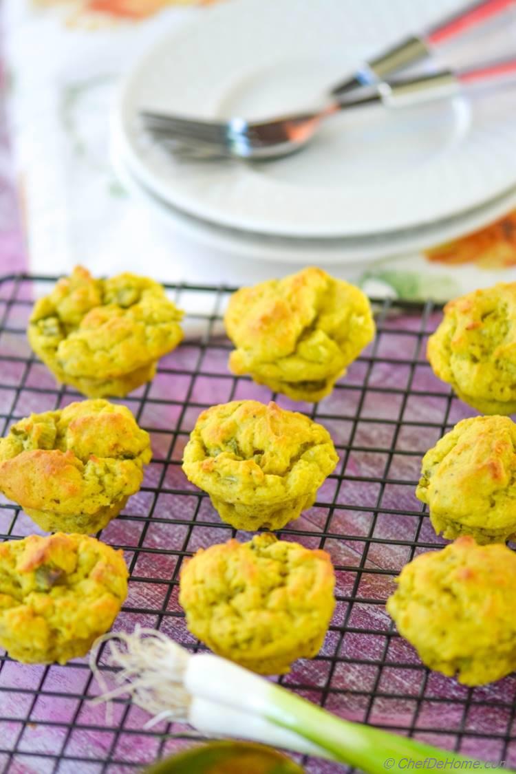 Vegetarian, Low-Fat, Healthy and Petite Avocado and Scallions Muffins. A little different idea for your next bake sale!!