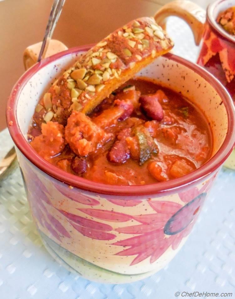 Vegetarian Chili with Spicy Vegan Sausage