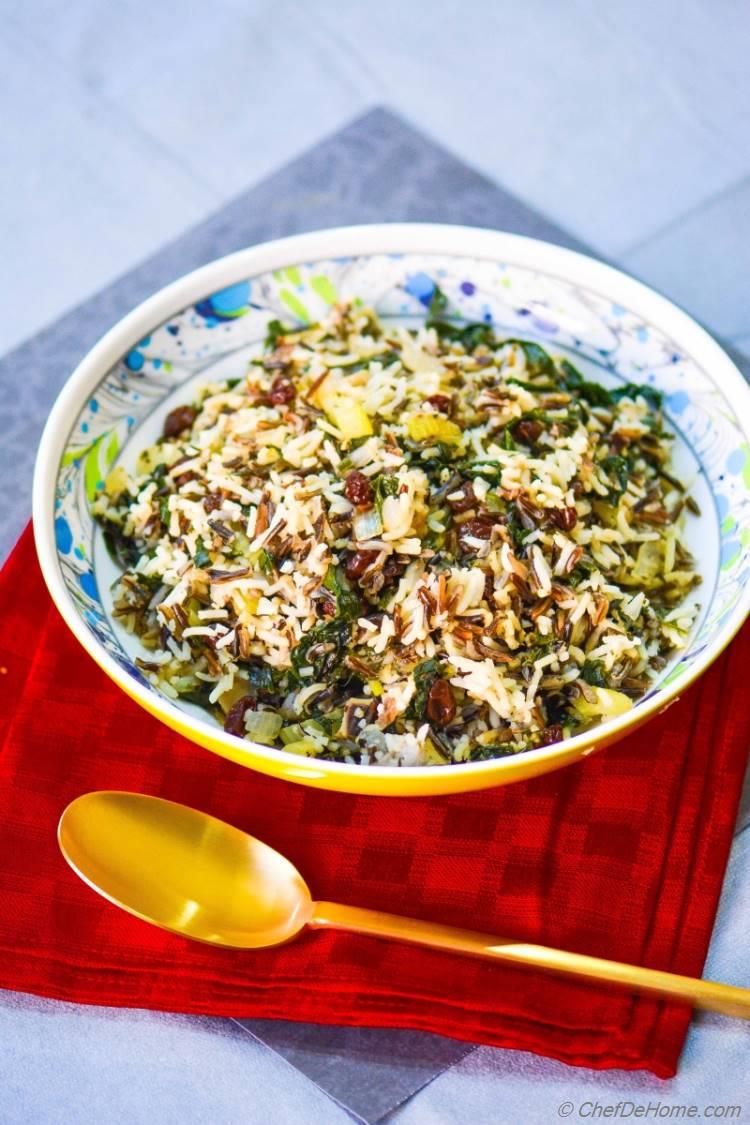 Wild Rice and Mushroom Stuffing with good serving of Kale. #vegan #gluten-free #thanksgiving #dinner