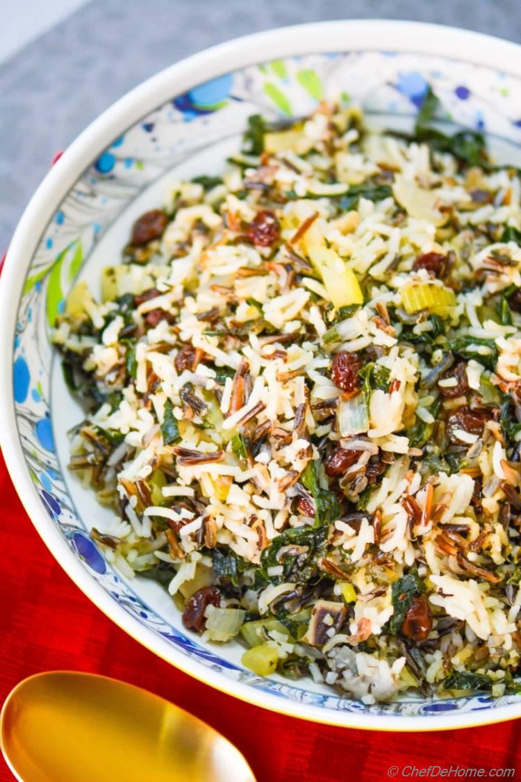 Wild Rice, Kale and Mushroom Stuffing. Packed with flavor and healthy dinner for you!