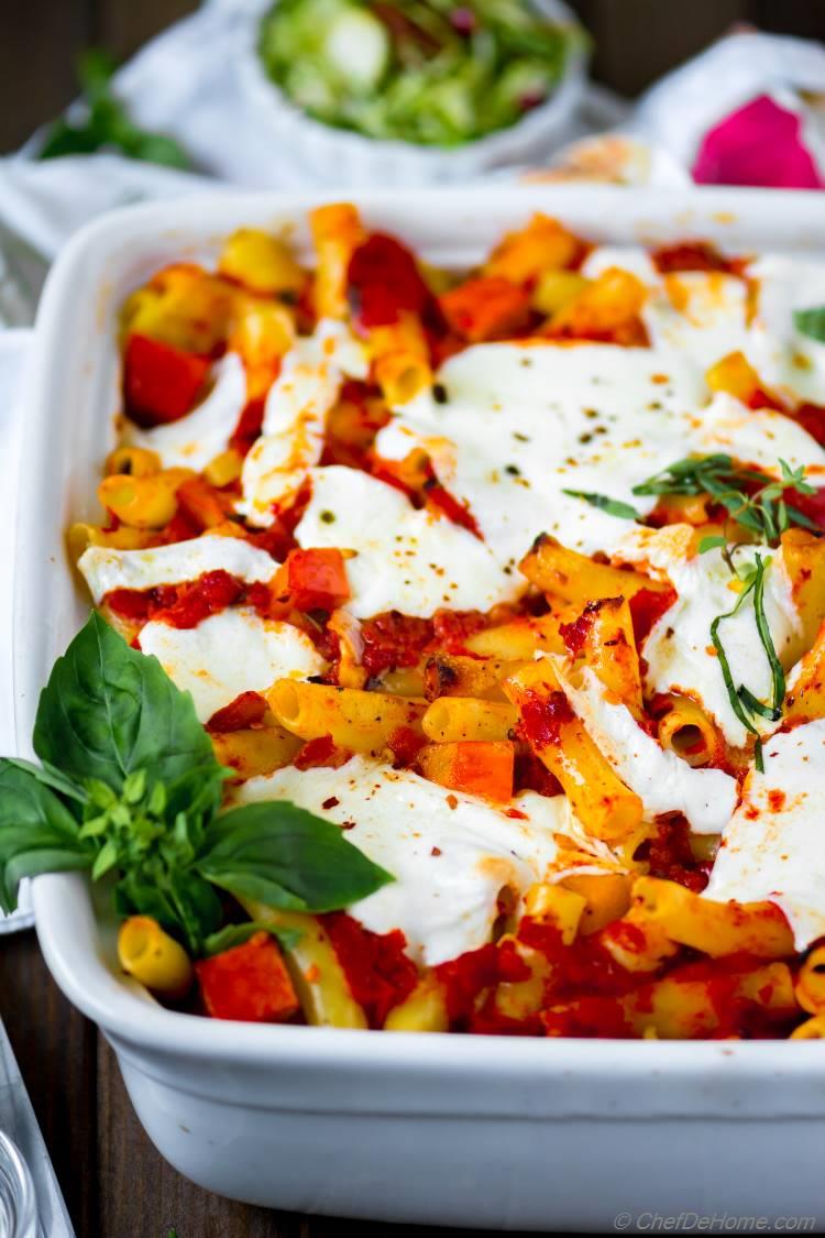 Meatless Baked Ziti with Red Kuri Squash