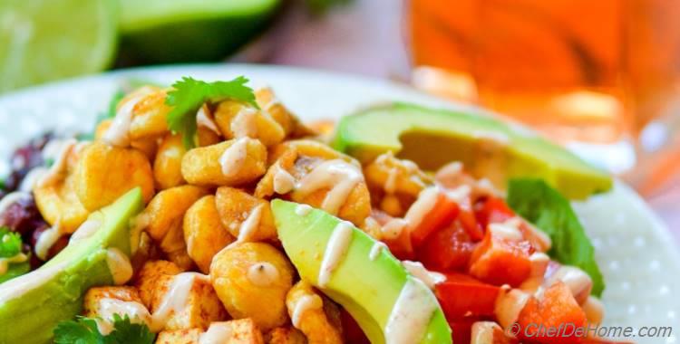 BBQ Tofu Fiesta Salad with Tangy Lime-Cream Dressing