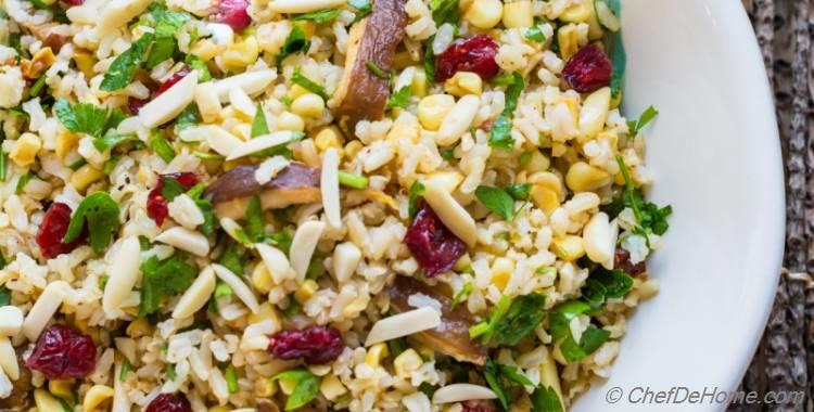 Brown Rice Salad with Mushroom and Lemony Dressing