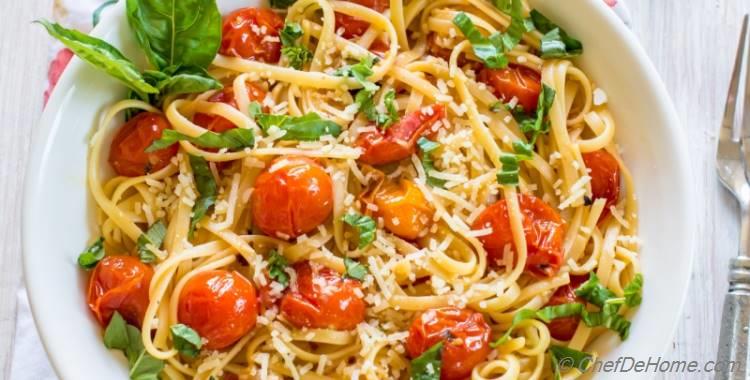 Pasta with Roasted Garlic and Burst Cherry Tomato Sauce 