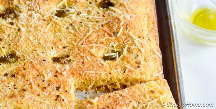 Olives and Parmesan Cornbread Focaccia