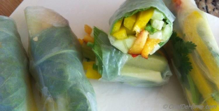 Cucumber Fresh Rolls with Peaches and Basil