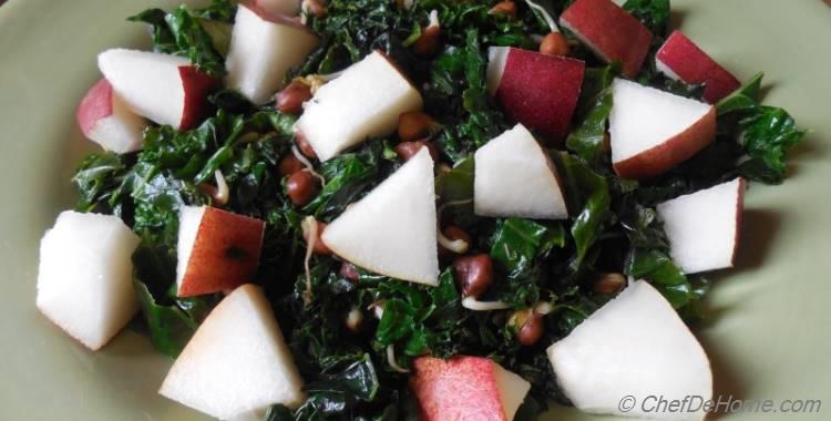 Kale Salad with Sweet Pear and Black Chickpea Sprouts