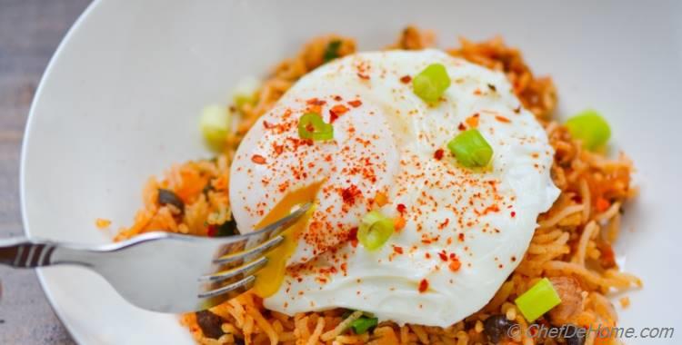 Spicy Kimchi Fried Rice with Poached Egg