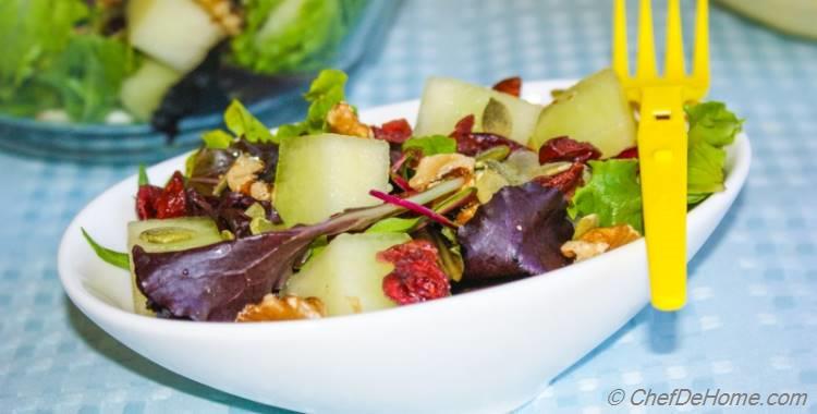 Melon Walnut Salad with Lite Lemon Dressing
