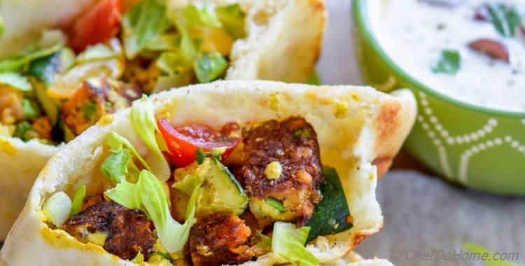 Spicy Veggie Curry Naan Pockets with Grape Raita